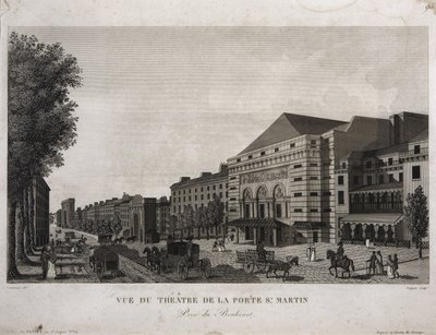 Theatre of Porte St. Martin, Boulevard Montmartre, Paris, engraved by Guiguet, c.1810 by Henri Courvoisier Voisin